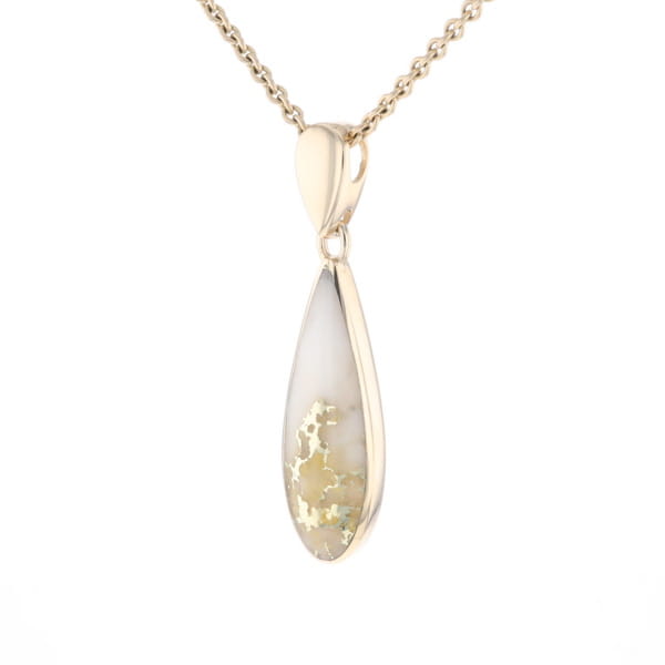 Gold Quartz Pendant Tear Drop Inlaid Design G2