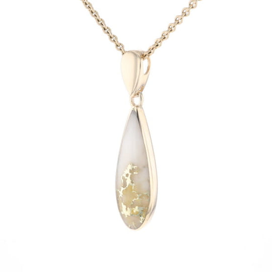 Gold Quartz Pendant Tear Drop Inlaid Design G2
