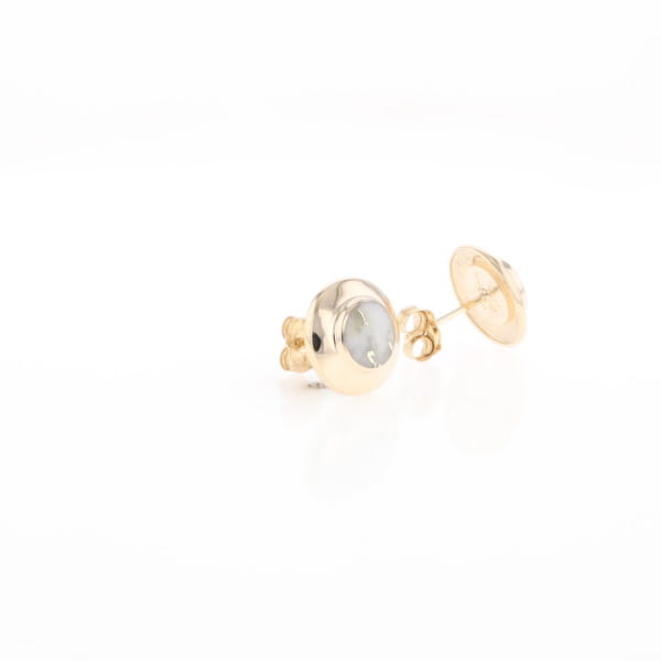 Gold Quartz Earrings Round Inlaid Design