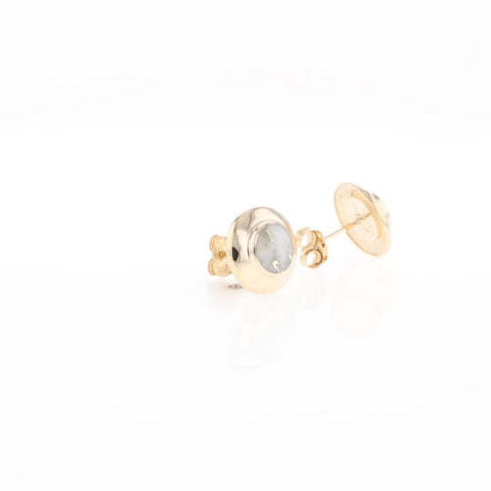 Gold Quartz Earrings Round Inlaid Design