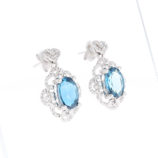 London Blue Topaz in Filigree Setting Dangle Earrings