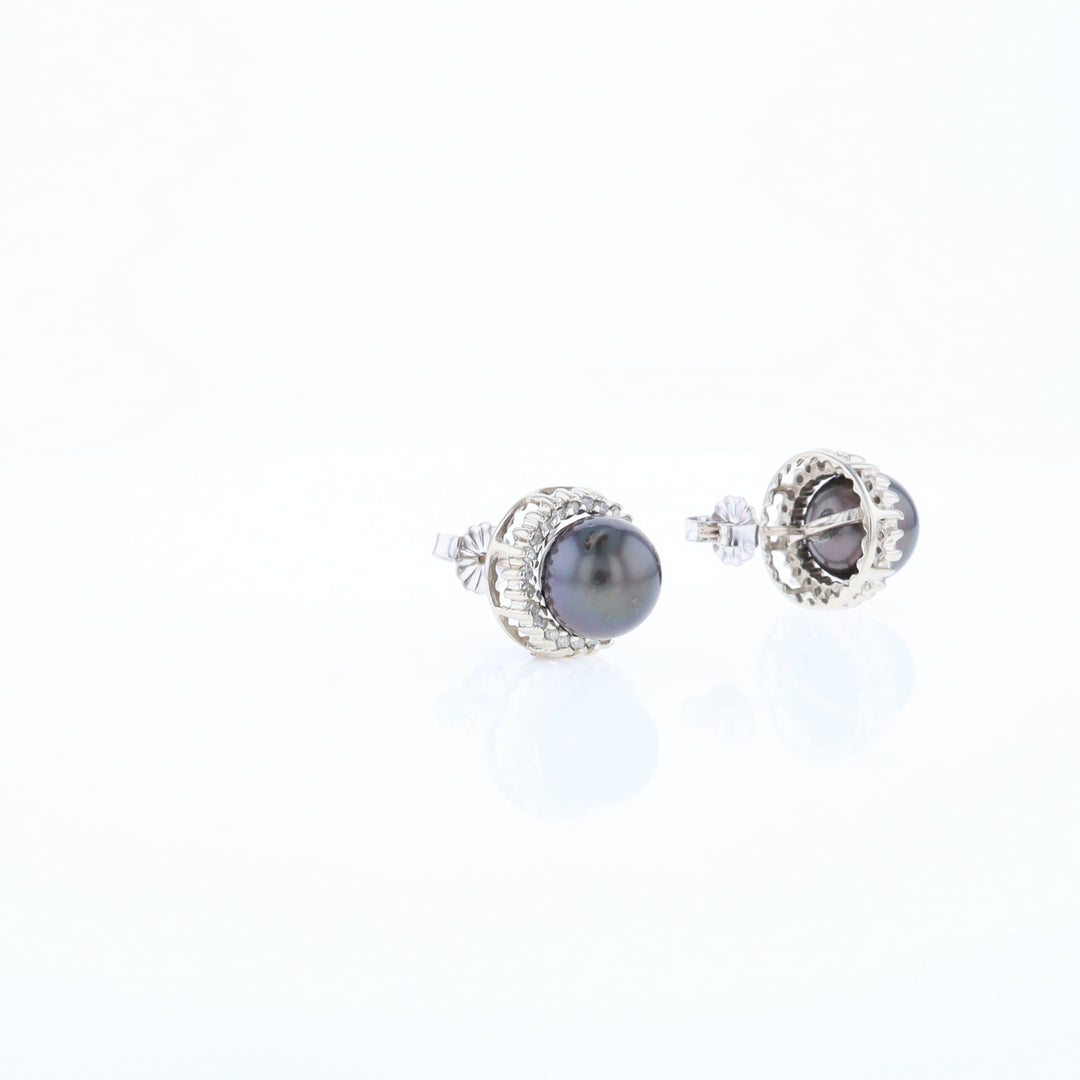 Gray Pearl Halo Studs