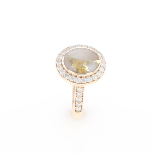 Oval Gold Quartz Inlaid Ring with 0.65ctw Diamond Halo
