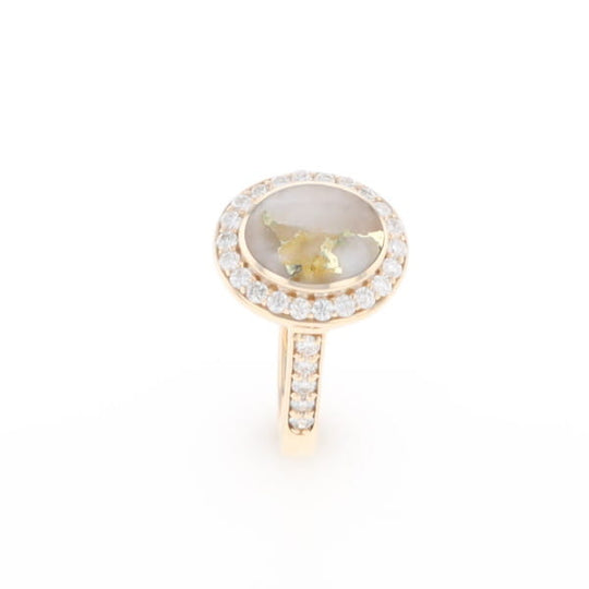 Oval Gold Quartz Inlaid Ring with 0.65ctw Diamond Halo