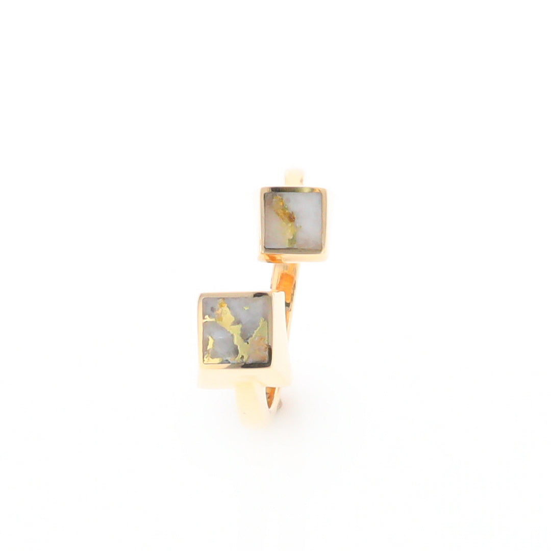 Gold Quartz Ring Wrap Double Square Inlaid Design