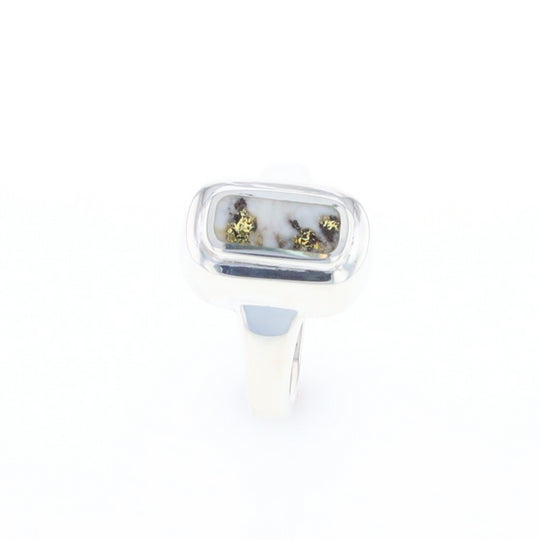 Sterling Silver Gold Quartz Inlaid Rectangular Ring - G3