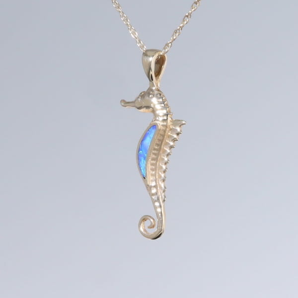 Opal Pendant Inlaid Realistic Sea Horse Design
