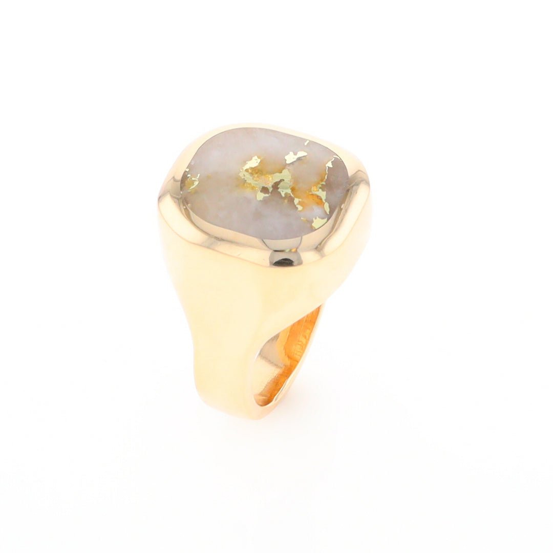 Gold Quartz Ring, Rectangle Inlaid Center