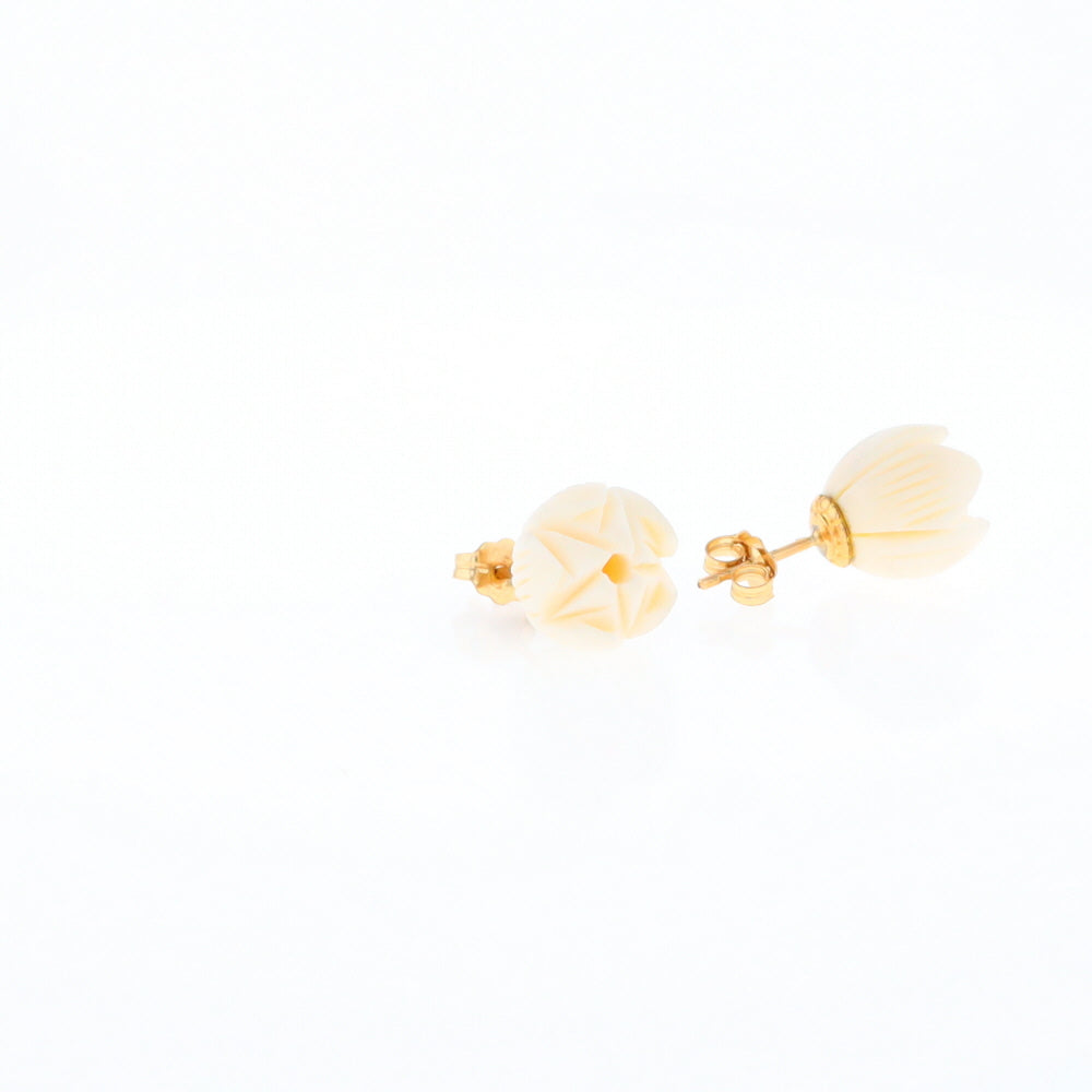 Carved Ivory Flower Stud Earrings