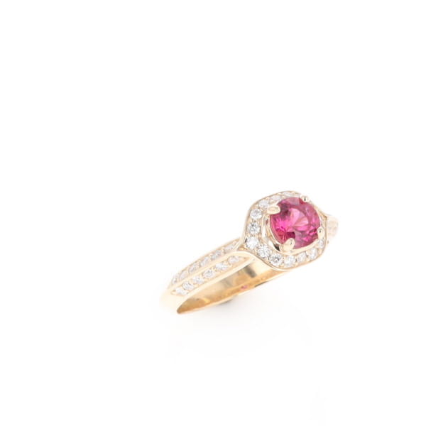 Peaked Halo Pink Tourmaline & Diamond Engagement Ring