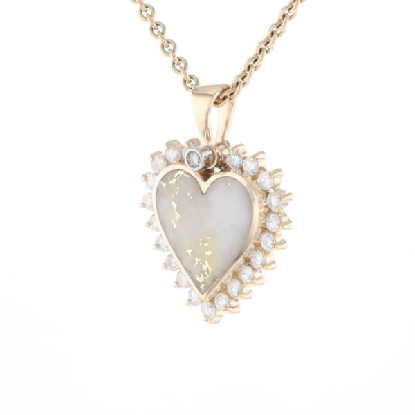 Gold Quartz Heart Shape Inlaid .55Ctw Diamond Pendant