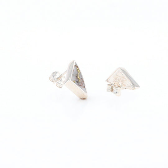 Sterling Silver Gold Quartz Inlaid Triangle Stud Earrings - G3