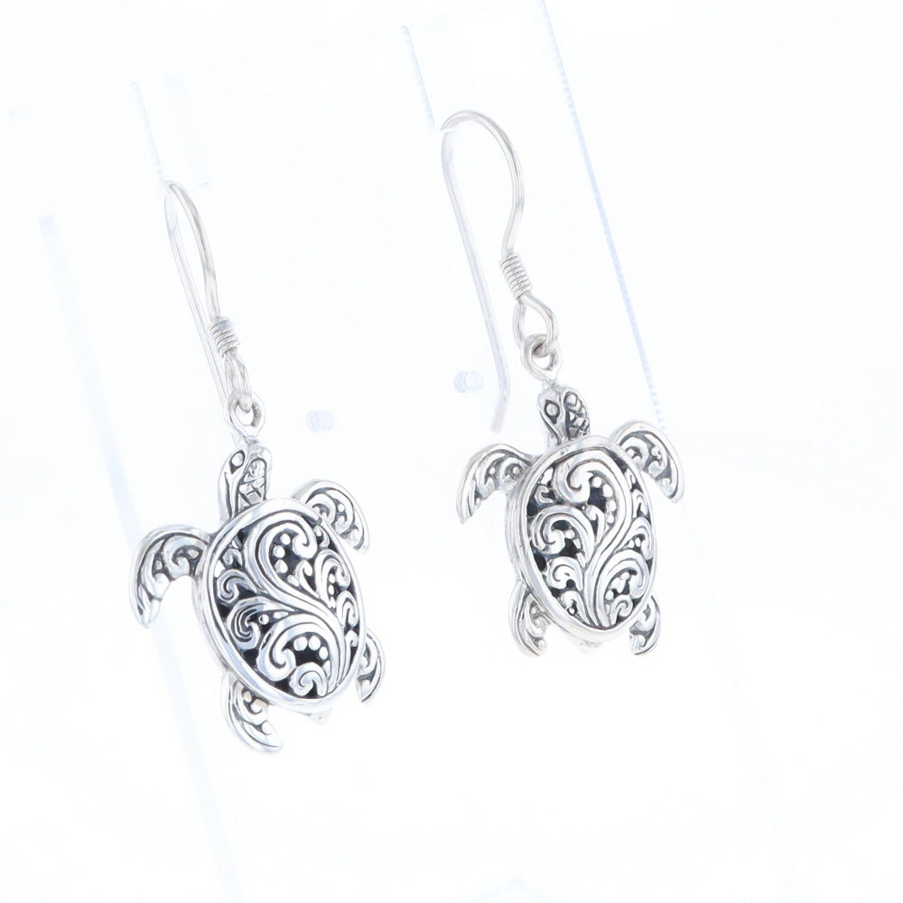 Silver Turtle Dangle Earrings