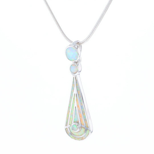 Teardrop Simulated Opal Inlay Necklace