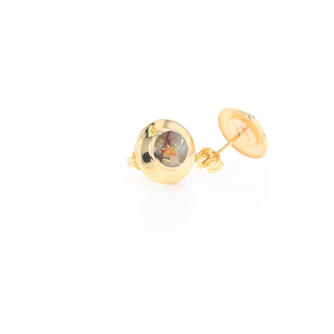 Gold Quartz Earrings Round Inlaid Design