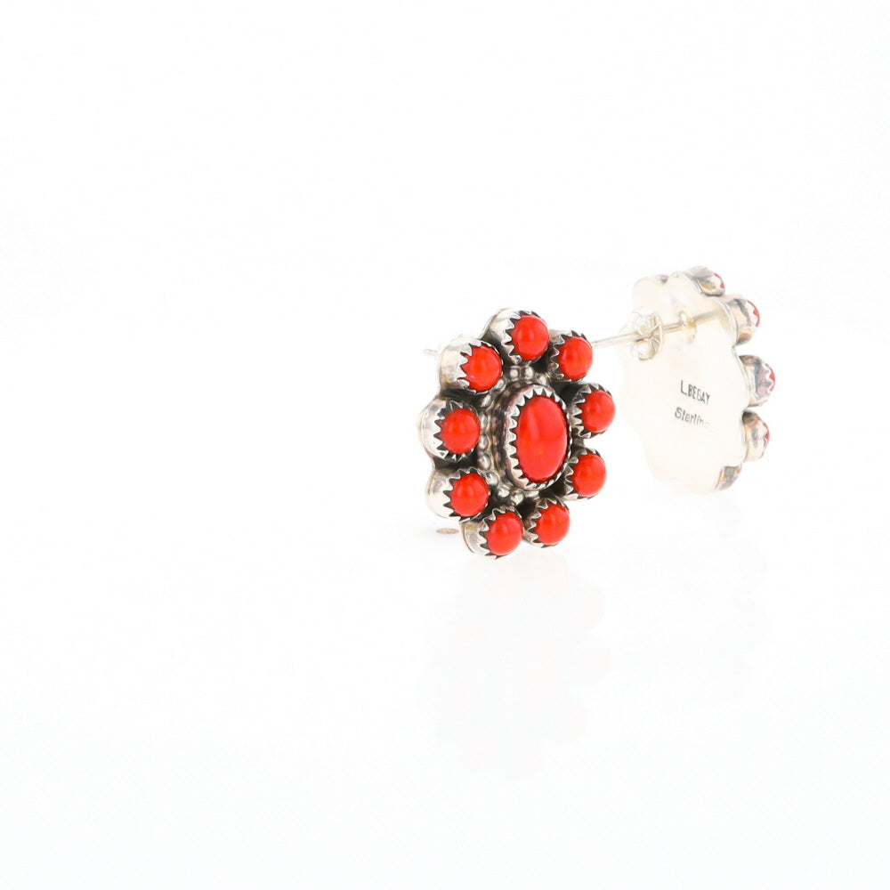 Coral Cluster Flower Stud Earrings