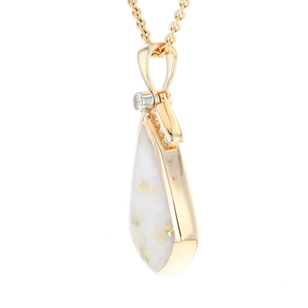 Gold Quartz Necklace Pear Shape Inlaid Pendant with .15ctw Diamonds