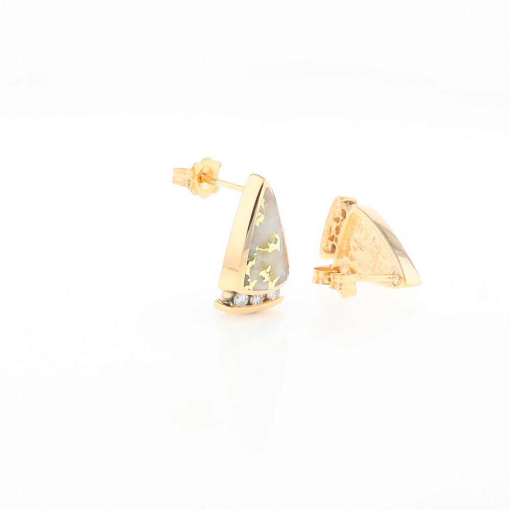 G1 Gold Quartz Earrings Triangle Shape Inlaid Design with .12ctw Diamonds