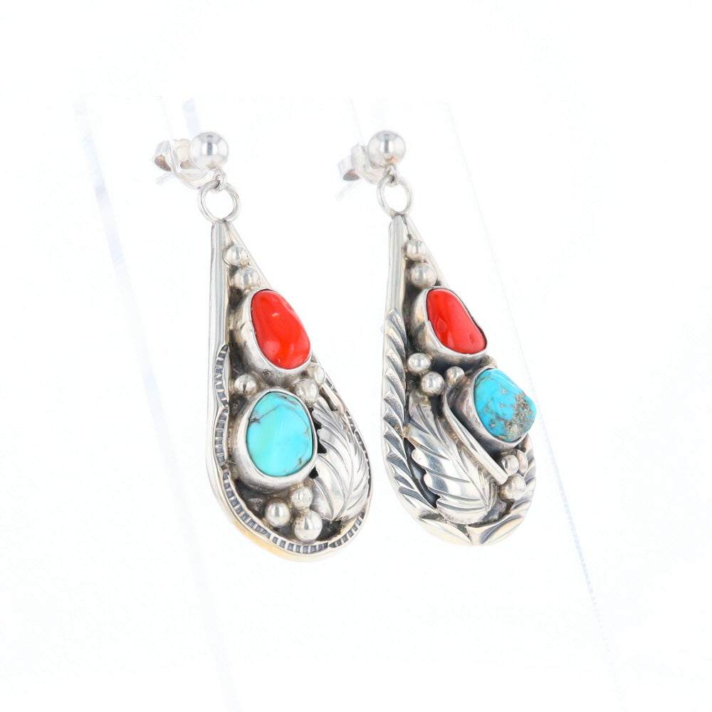 Teardrop Dangle Coral & Turquoise Earrings