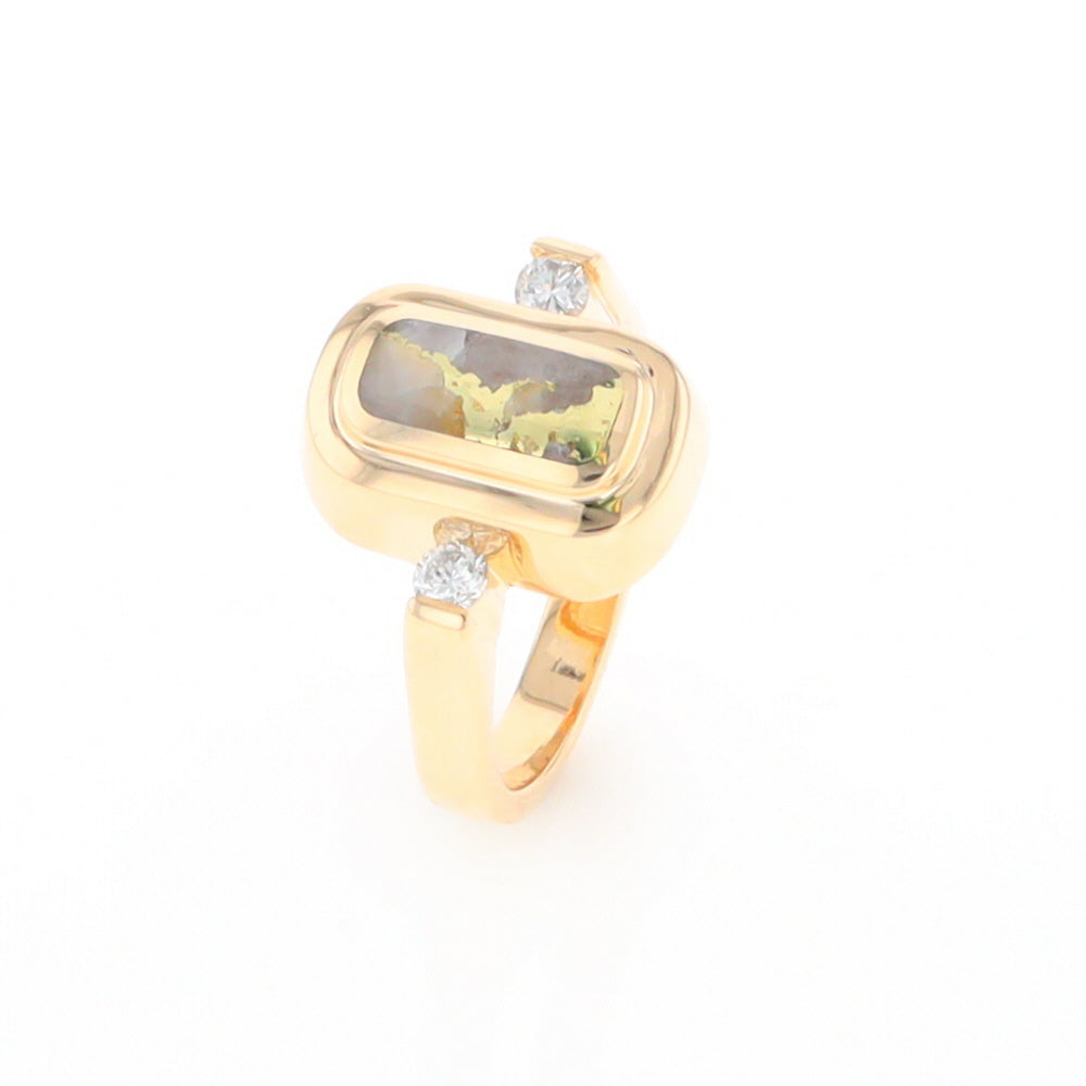 Gold Quartz Ring Oval Inlaid Design with .06ctw Round Diamonds