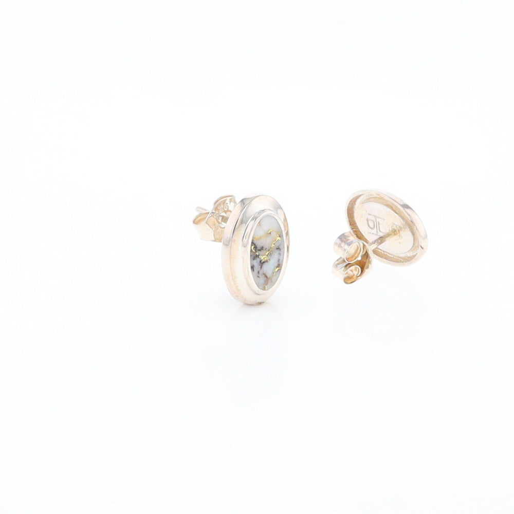 Sterling Silver Gold Quartz Inlaid Oval Stud Earrings - G3