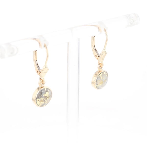 Gold Quartz Earrings Round Inlaid Design Lever Backs