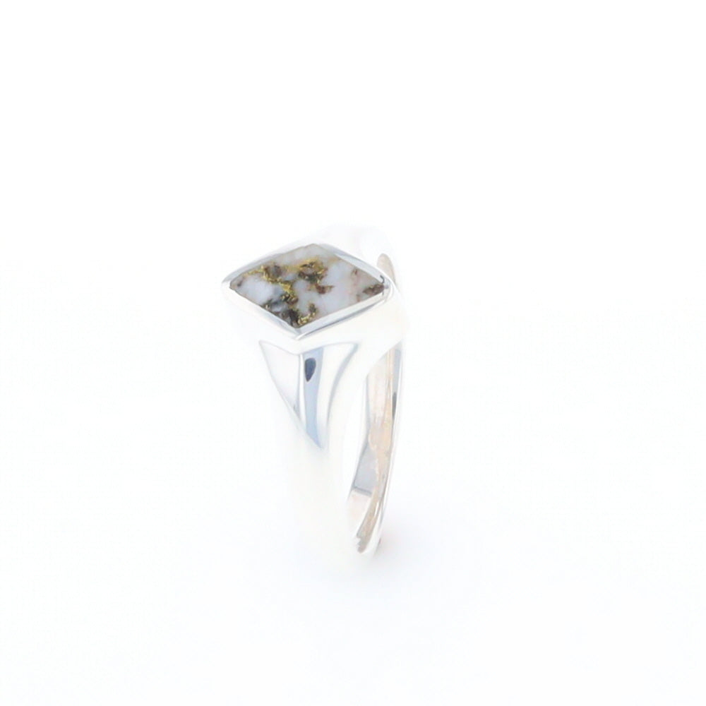 Sterling Silver Gold Quartz Inlaid Diamond Shaped Ring - G3