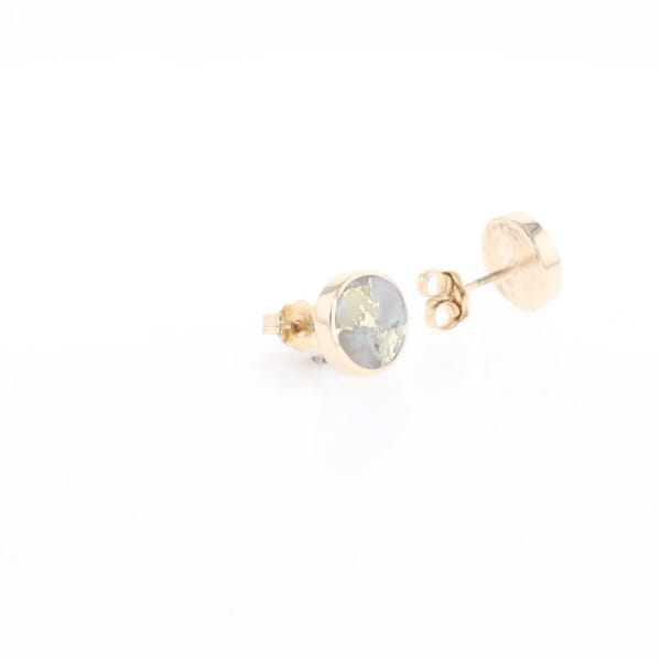 Gold Quartz Earrings 9mm Round Inlaid Studs - G2