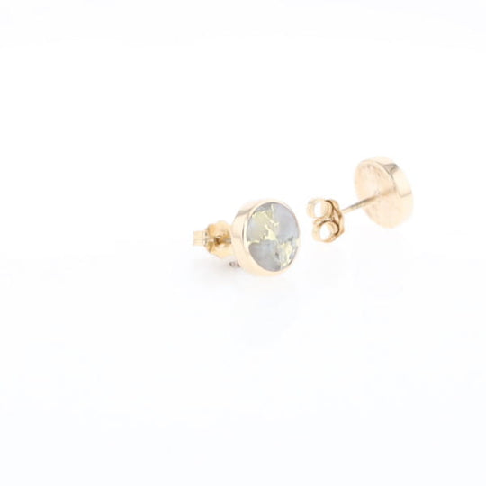 Gold Quartz Earrings 9mm Round Inlaid Studs - G2