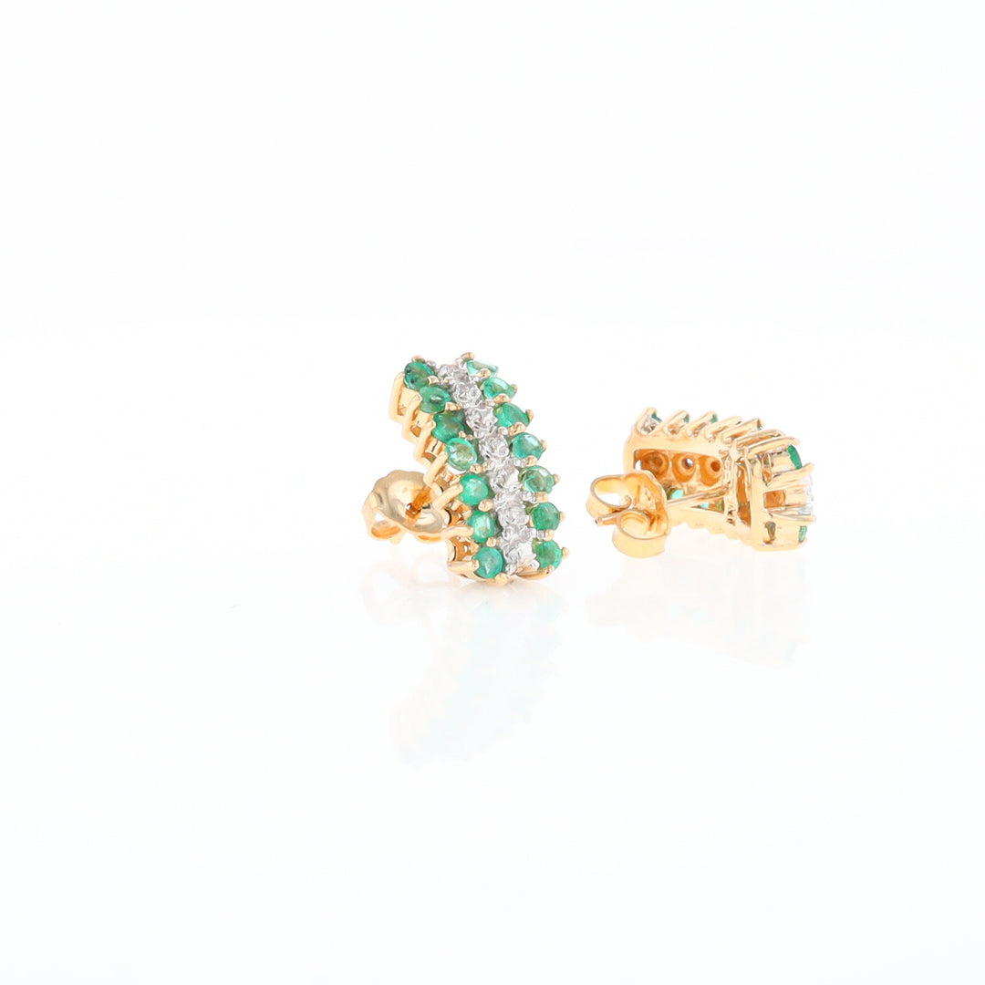 Three-Row Drop Emerald and Diamond Earrings