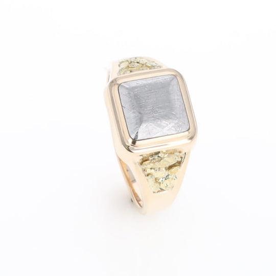 Meteorite Ring Square Inlaid Center Design with Natural Nugget Sides