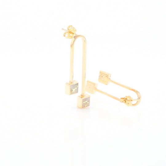 Gold Quartz Double Square Curved Bar Earrings - G2