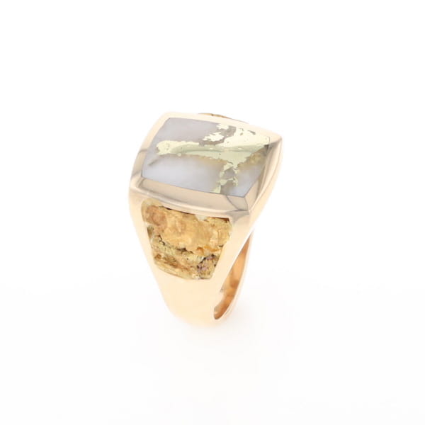 Gold Quartz Ring Double Side Natural Nuggets Rectangle Inlaid Center G1