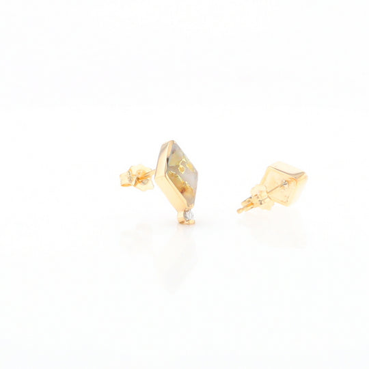 Diamond-Shaped Gold Quartz Inlaid Earrings - G2