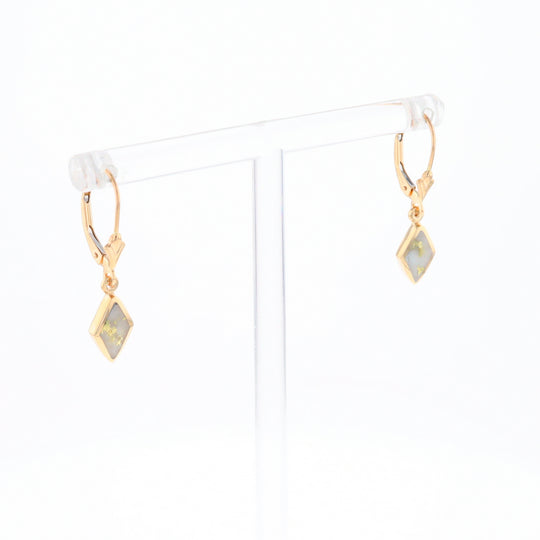 Gold Quartz Earrings Diamond Shape Inlaid Lever Backs G1