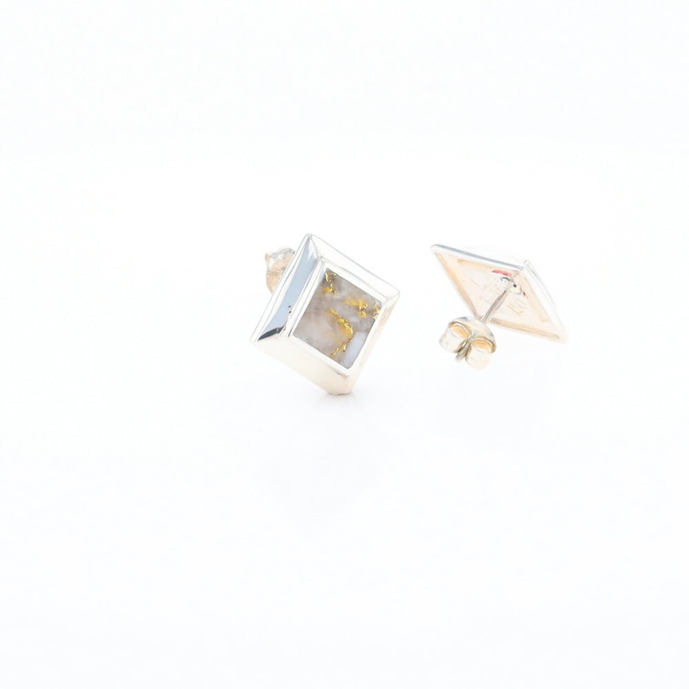 Sterling Silver Gold Quartz Inlaid Square Stud Earrings - G3