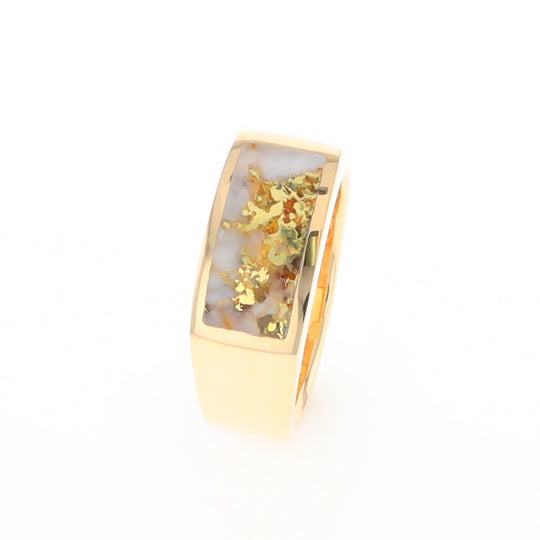 Gold Quartz Ring Rectangle Inlaid Design