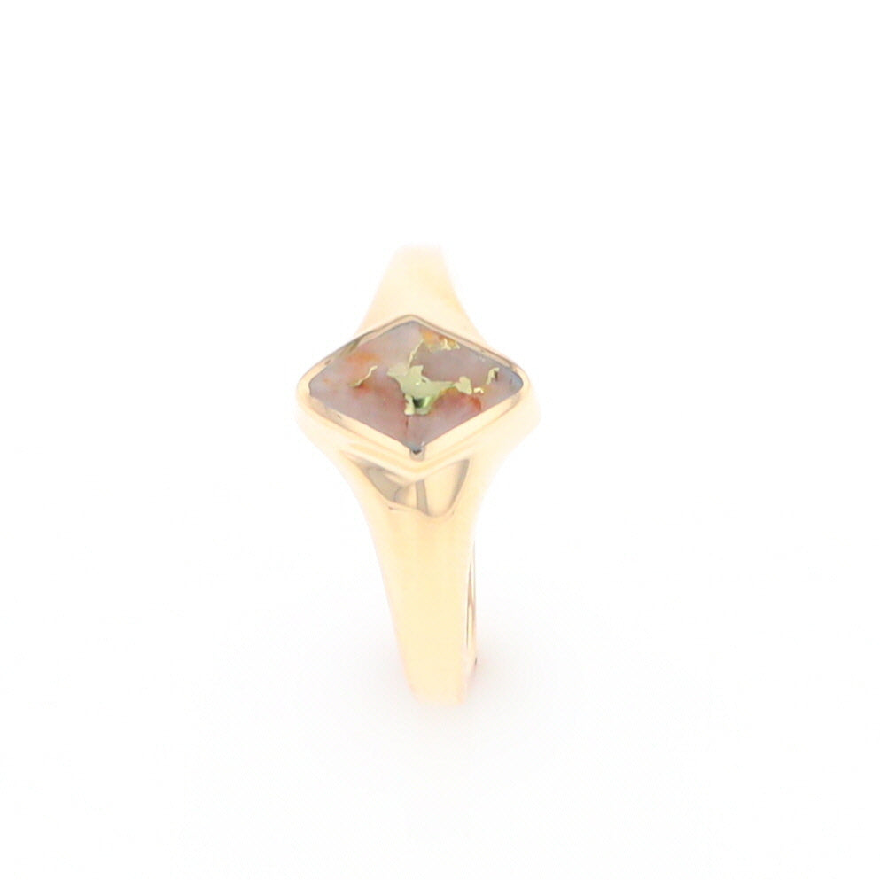 Gold Quartz Ring Diamond Shape Inlaid Design