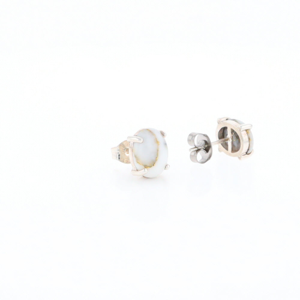 Gold Quartz Cabochon Stud Earrings