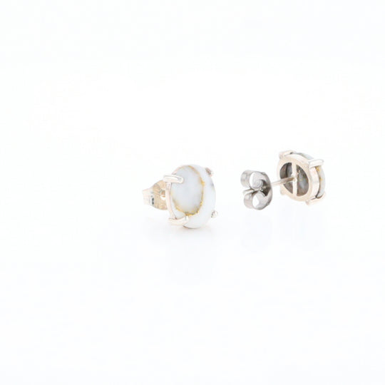 Gold Quartz Cabochon Stud Earrings