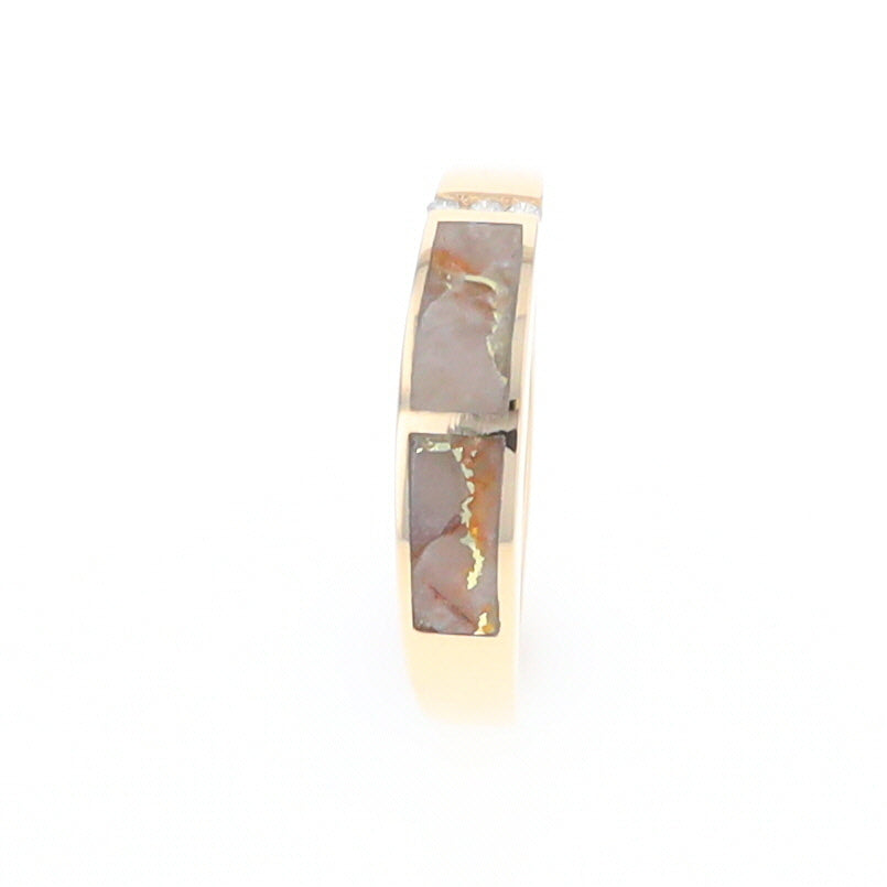 Gold Quartz Ring Double Inlaid Design with .03ctw Round Diamonds