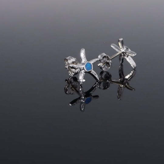 Opal Earrings Inlaid Realistic Star Fish Design