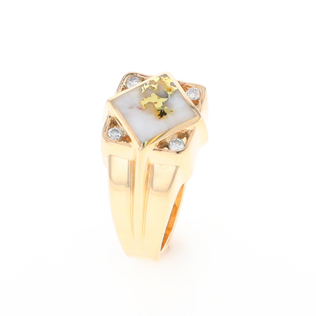 Gold Quartz Mens Ring with Diamond Accents