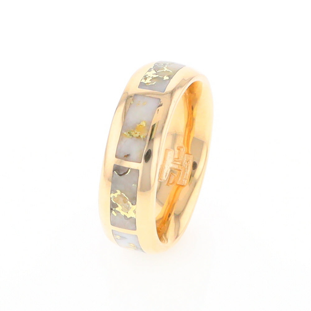 Gold Quartz Ring 8 Rectangle Section Inlaid Eternity Band