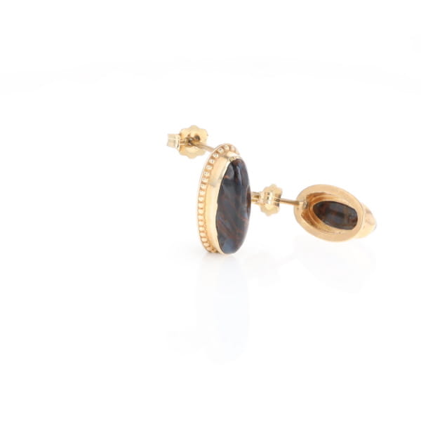 Natural pietersite oval inlaid milgrain earrings