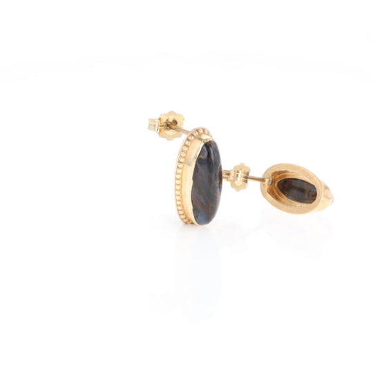 Natural pietersite oval inlaid milgrain earrings