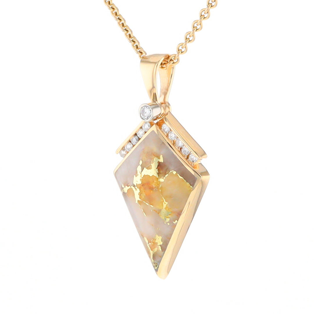 Gold Quartz Kite Shape Inlaid Pendant with 0.19ctw Diamonds (G1)