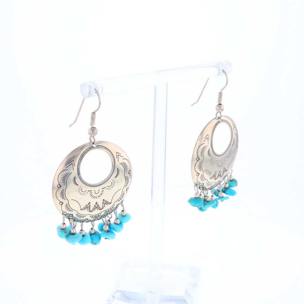 Stamped Silver Hook Earrings with Turquoise Dangles