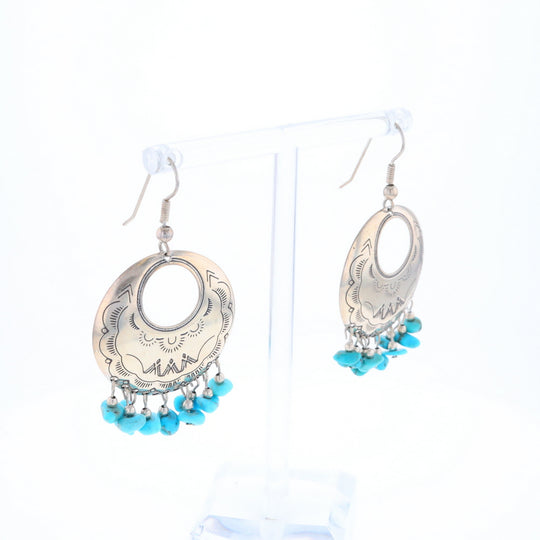 Stamped Silver Hook Earrings with Turquoise Dangles