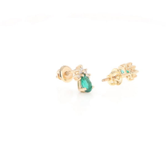 Synthetic Emerald Pear Shaped Earrings with Diamond Accents